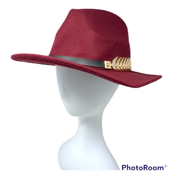 Boutique Accessories | New Wide Brim Boho Belted Fedora Hat Burgundy Wine Felt Bohemian Adjustable | Color: Purple/Red | Size: Os | Mschrull59's